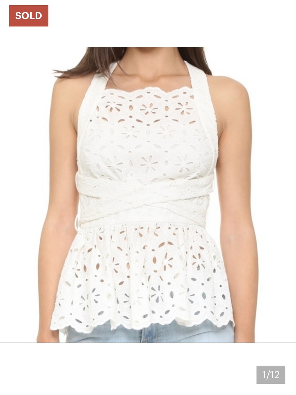 Zimmermann Cream Eyelet Tie-Waist Halter Top - SIZE 1 - Picture 5 of 14
